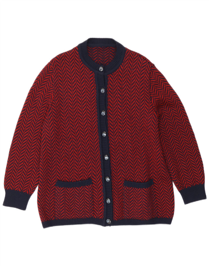 Vintage dame cardigan sweater UK 16 Large Red Herringbone