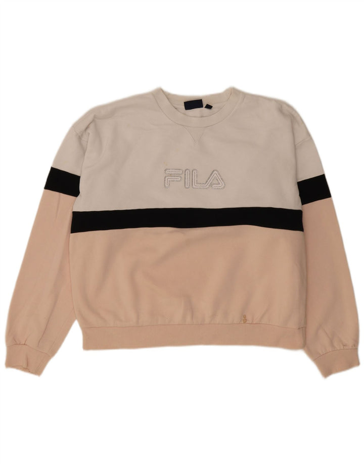 Fila Dame Grafisk Sweatshirt Jumper UK 22 3XL Pink Colourblock Polyester
