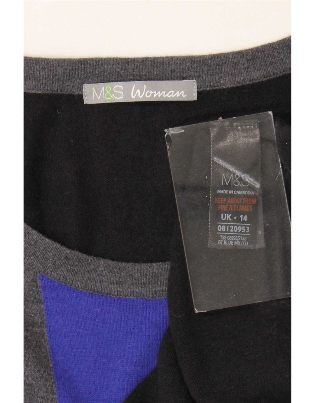 Marks & Spencer Dame Jumper Dress UK 14 Medium Sort Colourblock Viscose