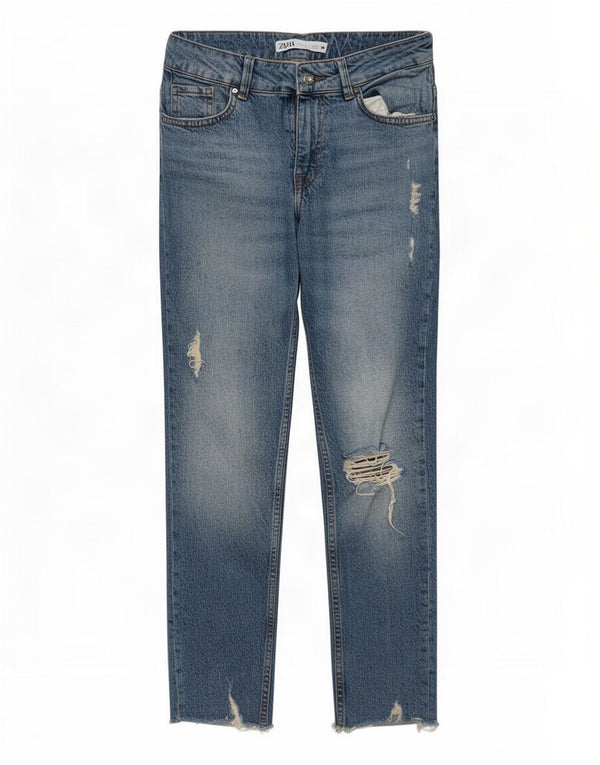 Zara Womens Distressed Crop Skinny Jeans EU 38 Small W28 L25 Blue