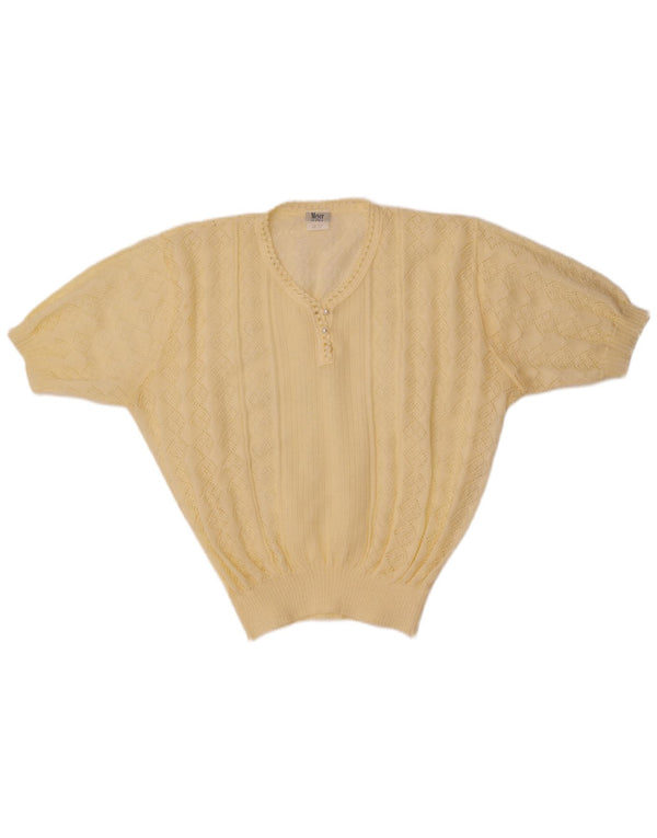 Vintage strikbluse til kvinder IT 52 2XL Off White polyakryl