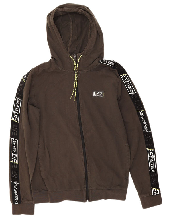 Emporio Armani Womens Zip Hoodie Sweater UK 10 Small Khaki Colourblock
