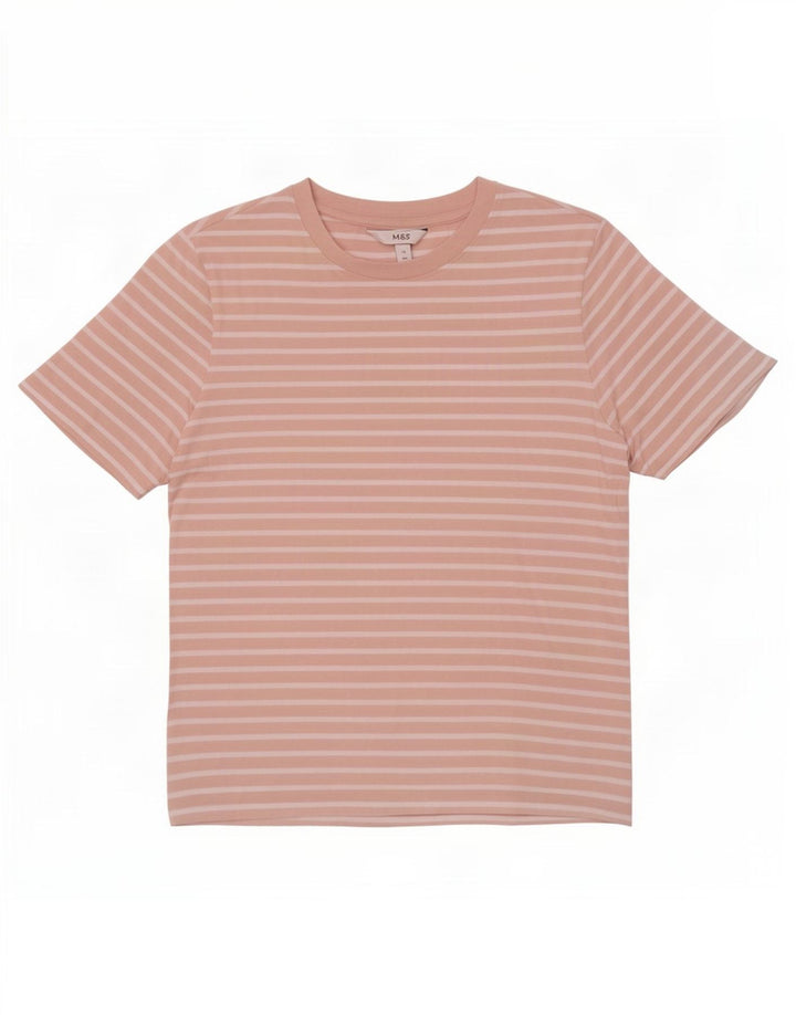 Marks & Spencer T-shirt top til kvinder UK 12 Medium Pink Stribet bomuld