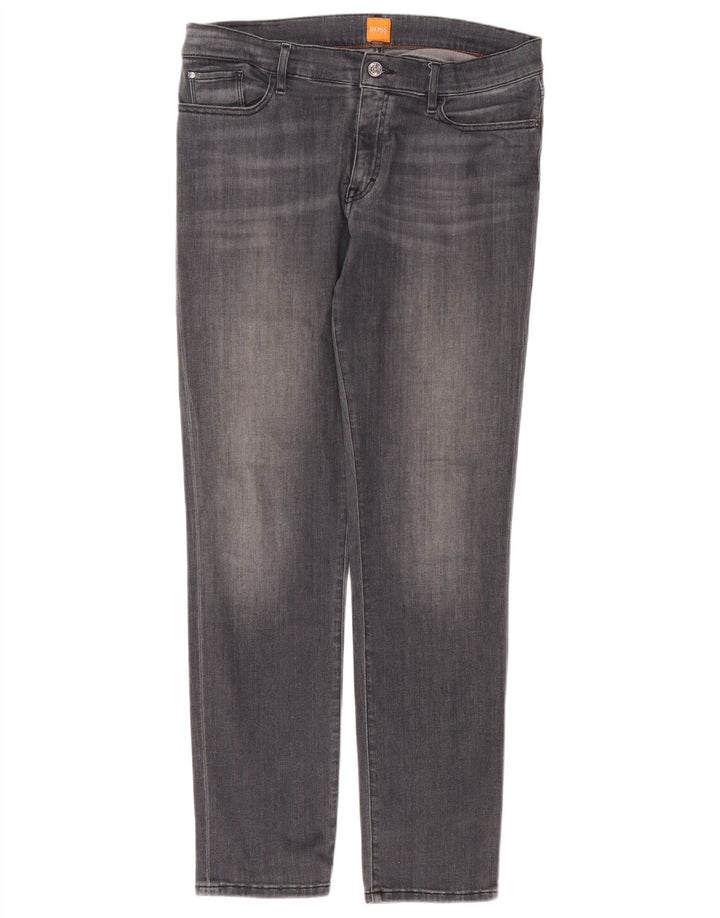 Hugo Boss Straight Jeans til mænd W32 L34 Grå bomuld