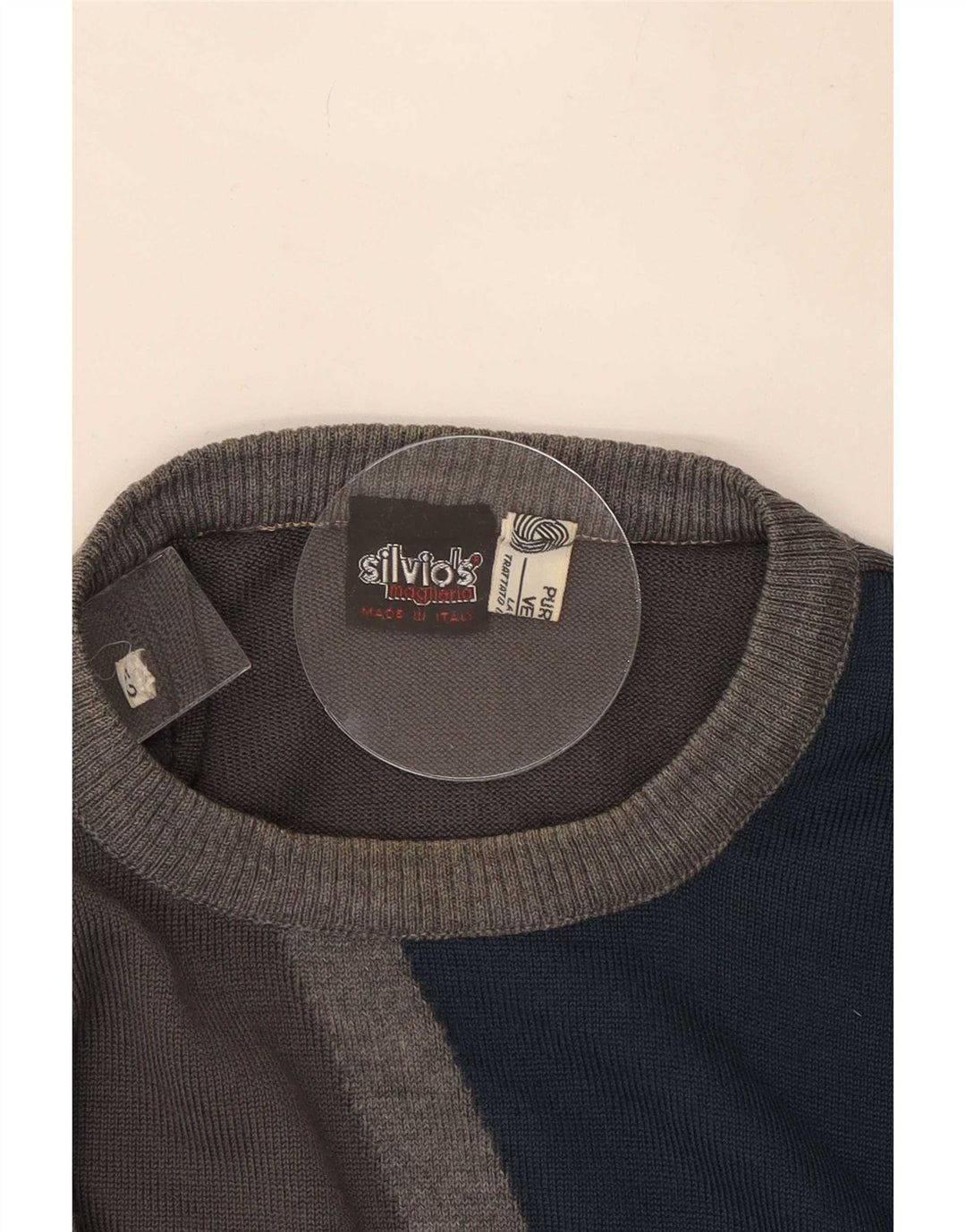 Vintage Herre rund hals sweater IT 52 stor grå farveblok