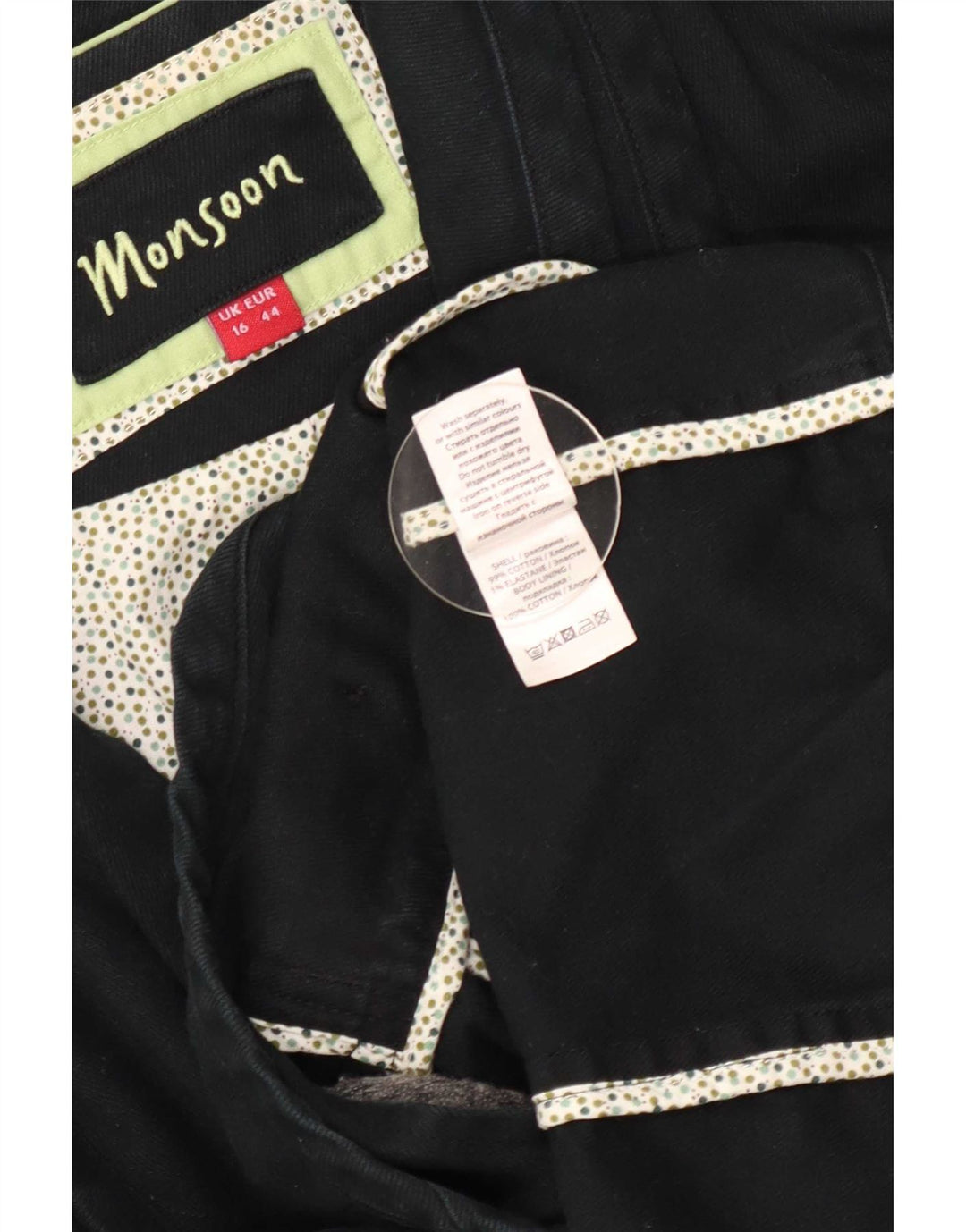 Monsoon Dame 1 Knap Blazer Jakke UK 16 Stor Sort Bomuld