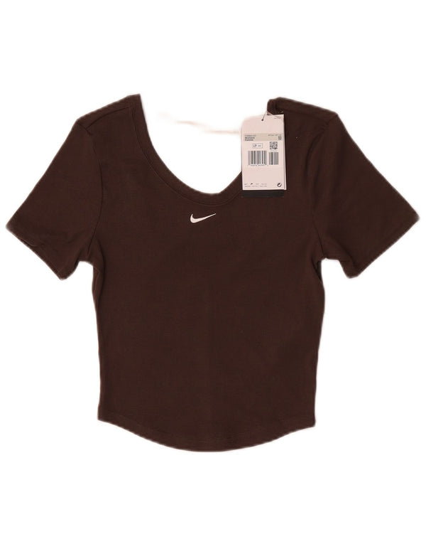 Nike Dame Crop T-Shirt Top UK 4 XS Brun Polyester