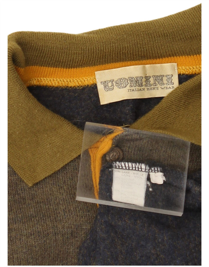 Vintage herre polo hals sweater stor kaki stribet uld