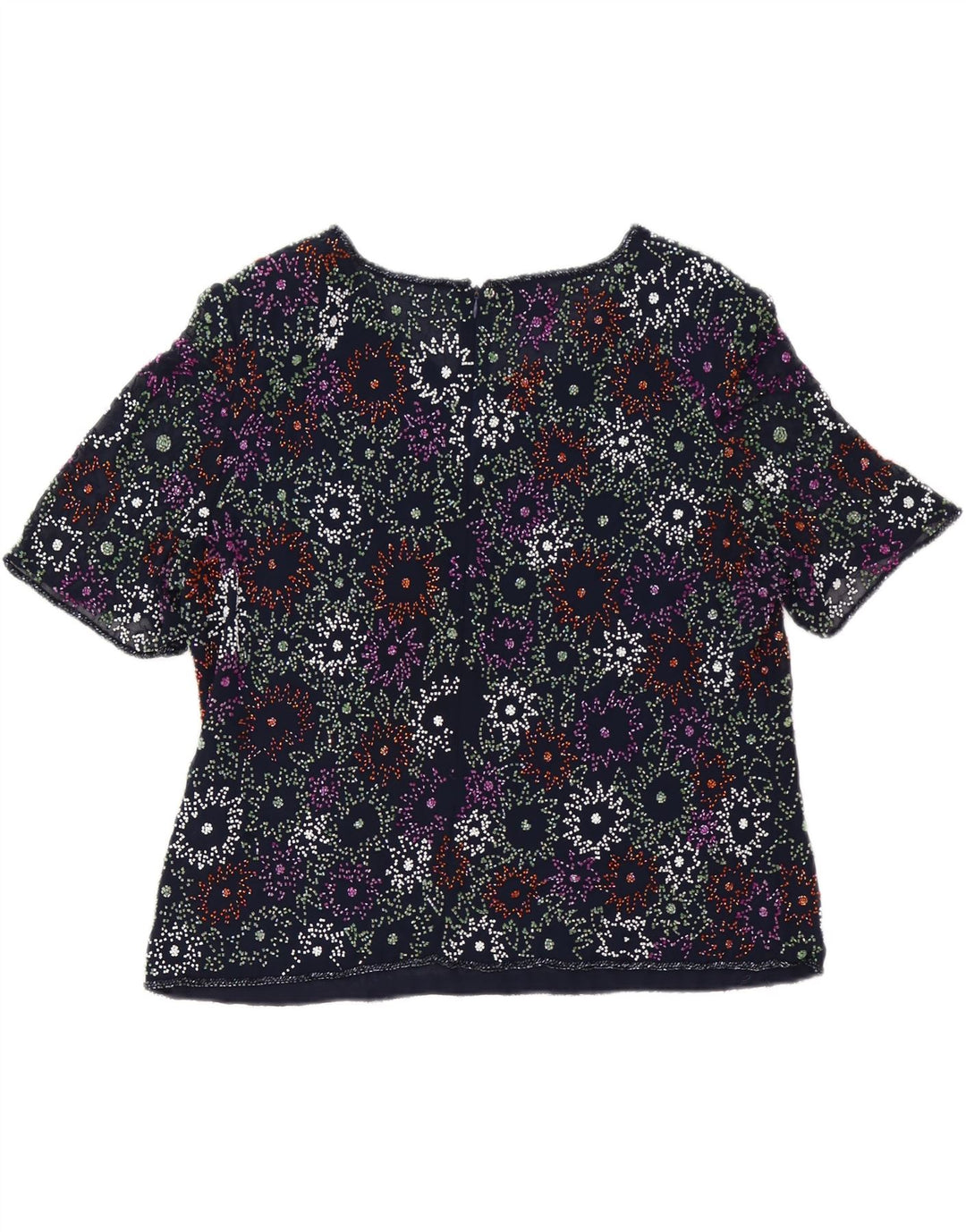 Frank Usher Damebluse Top UK 20 2XL Navy Blue Floral Polyester