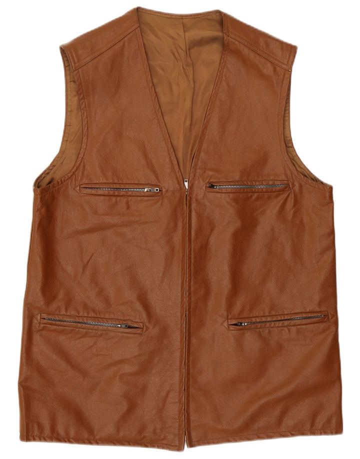 Vintage Herre Læder Gilet UK 38 Medium Brown