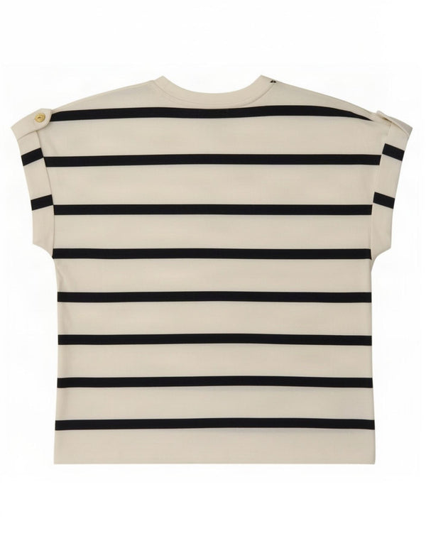Tommy Hilfiger Dame T-Shirt Top UK 14 Medium Hvid Stribet Bomuld