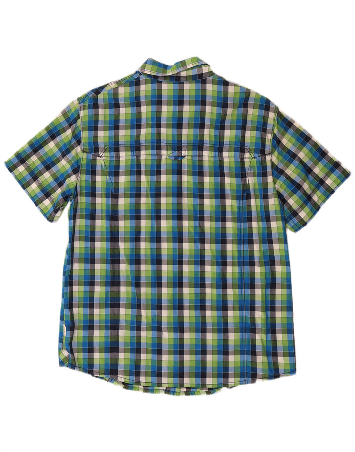 JACK WOLFSKIN Kortærmet herreskjorte UK 40/42 Stor blå ternet bomuld