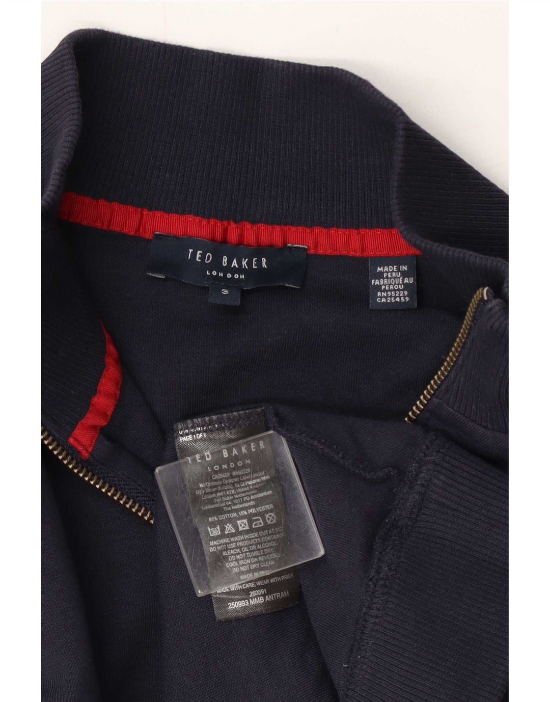 Ted Baker Herre Zip Neck Sweatshirt Jumper Størrelse 3 Medium Navy Blue Bomuld