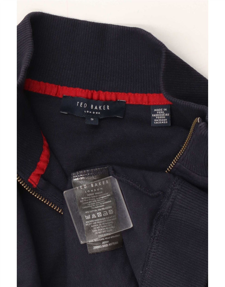 Ted Baker Herre Zip Neck Sweatshirt Jumper Størrelse 3 Medium Navy Blue Bomuld