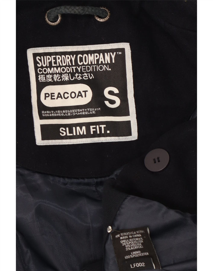 Superdry Herre Slim Fit Pea Coat UK 36 Small Navy Blue Uld