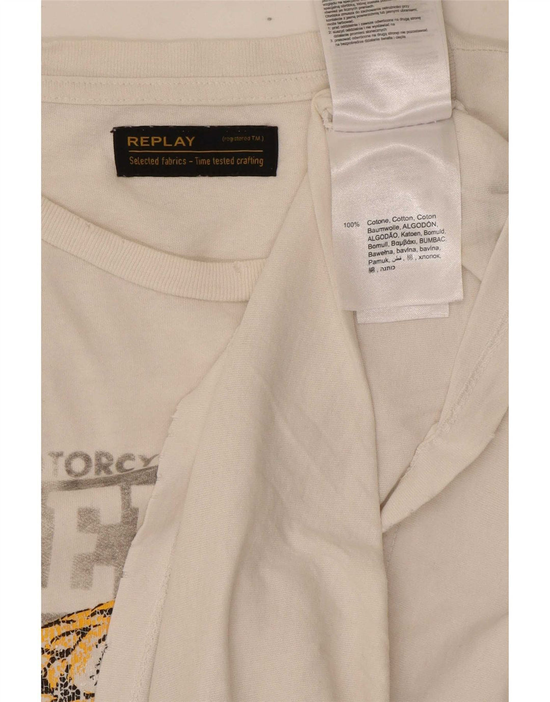 Replay Herre Grafisk T-Shirt Top Medium Hvid Bomuld