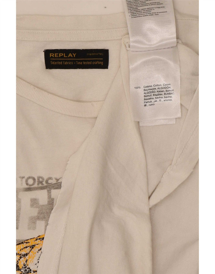 Replay Herre Grafisk T-Shirt Top Medium Hvid Bomuld