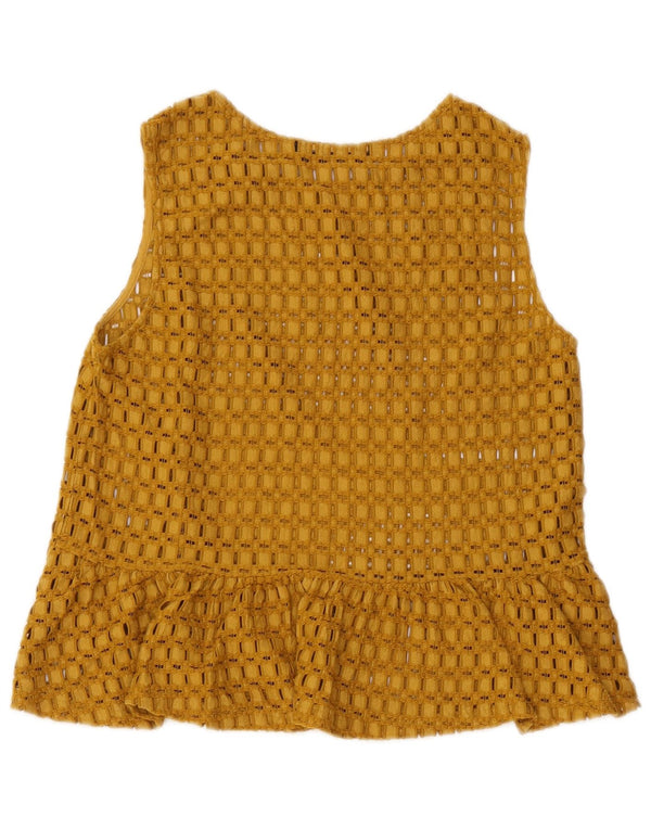 Zara Womens Crop Ærmeløs bluse Top UK 12 Medium Gul Polyamid