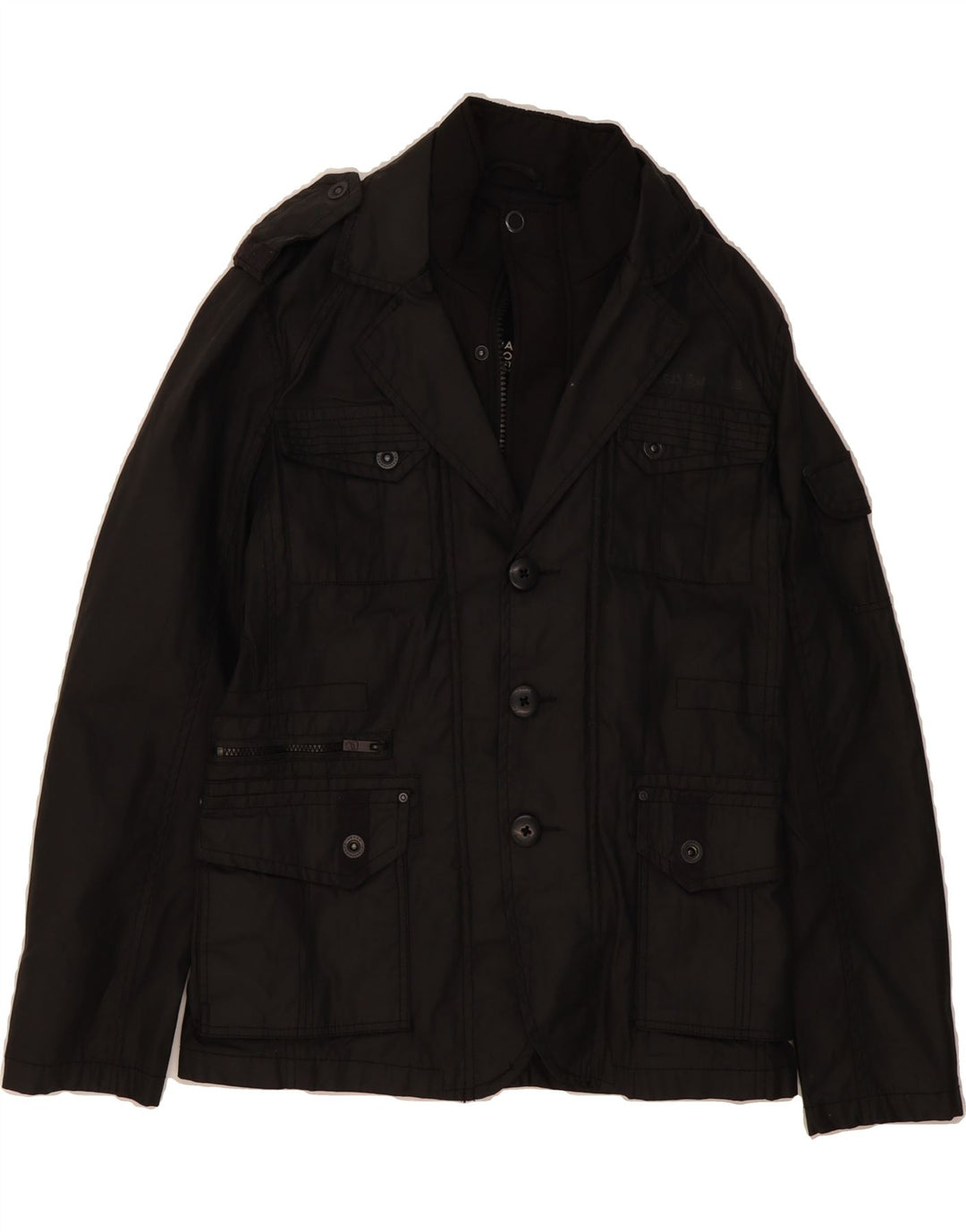 JACK & JONES Mens Military Windbreaker Jacket UK 36 Small Black Cotton Vintage Jack & Jones and Second-Hand Jack & Jones from Messina Hembry 