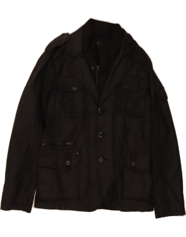 JACK & JONES Mens Military Windbreaker Jacket UK 36 Small Black Cotton Vintage Jack & Jones and Second-Hand Jack & Jones from Messina Hembry 