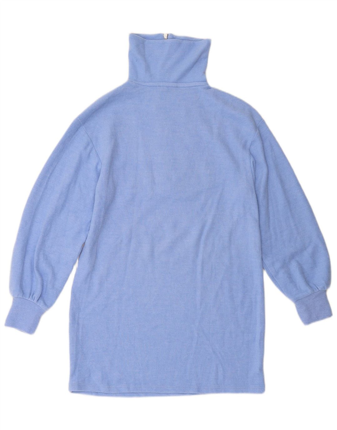 ZARA Dame Longline Zip Neck Jumper Sweater UK 10 Small Blue Polyester