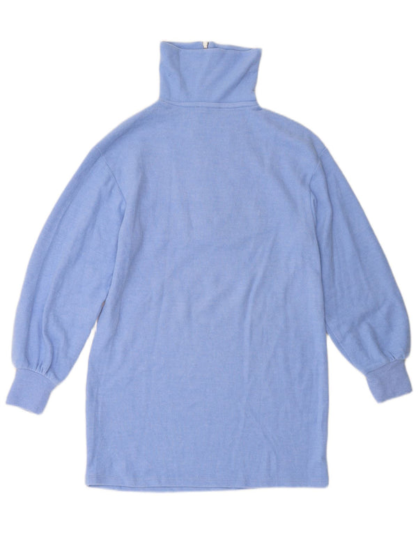 ZARA Dame Longline Zip Neck Jumper Sweater UK 10 Small Blue Polyester