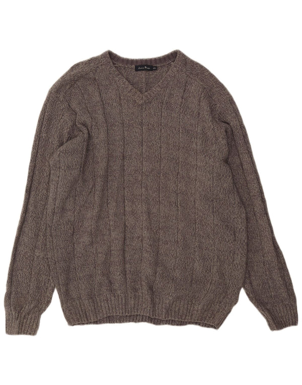 JAMES PRINGLE Herre V-hals sweater 2XL Grå Flecked Acryl