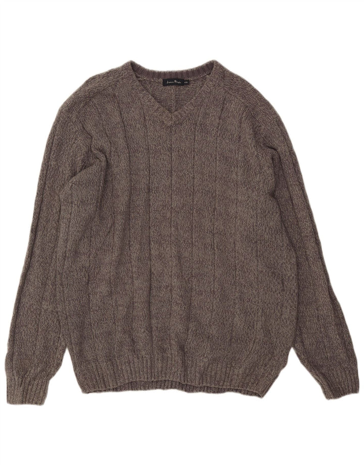 JAMES PRINGLE Herre V-hals sweater 2XL Grå Flecked Acryl