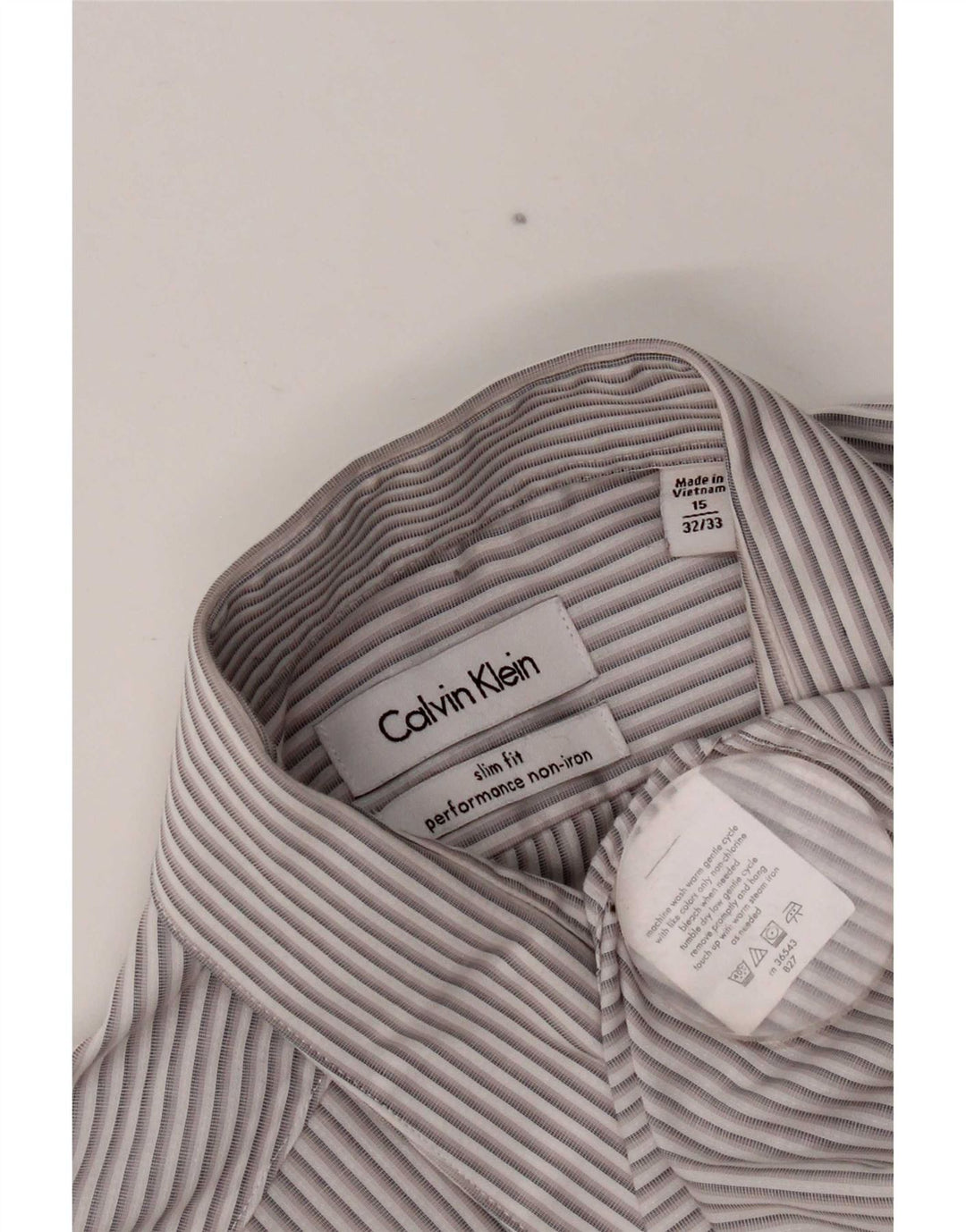 Calvin Klein Herre Slim Fit Skjorte Størrelse 15 1/2 Medium Grå Stribet