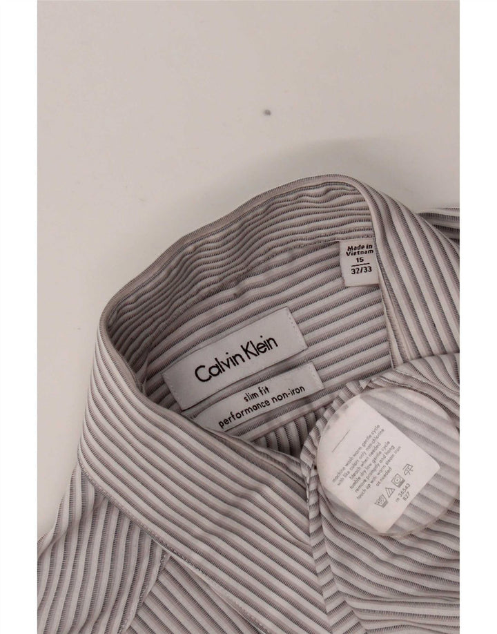 Calvin Klein Herre Slim Fit Skjorte Størrelse 15 1/2 Medium Grå Stribet