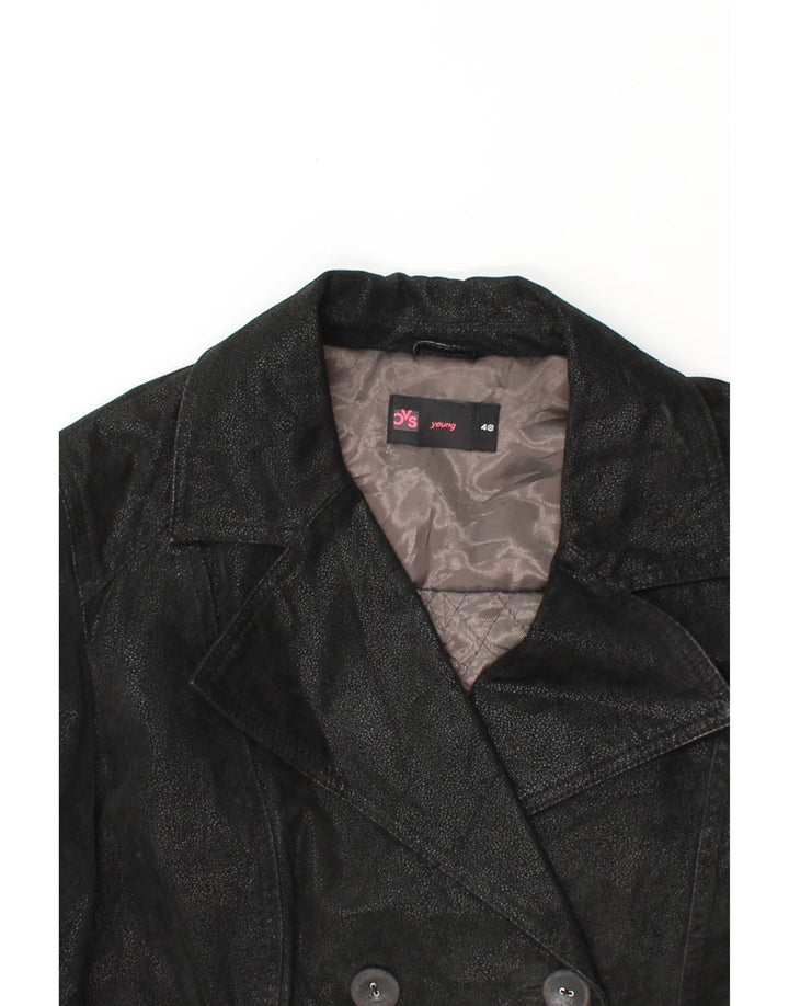 OVS Womens Leather Double Breasted Blazer Jacket IT 48 XL Black Leather Vintage OVS and Second-Hand OVS from Messina Hembry 