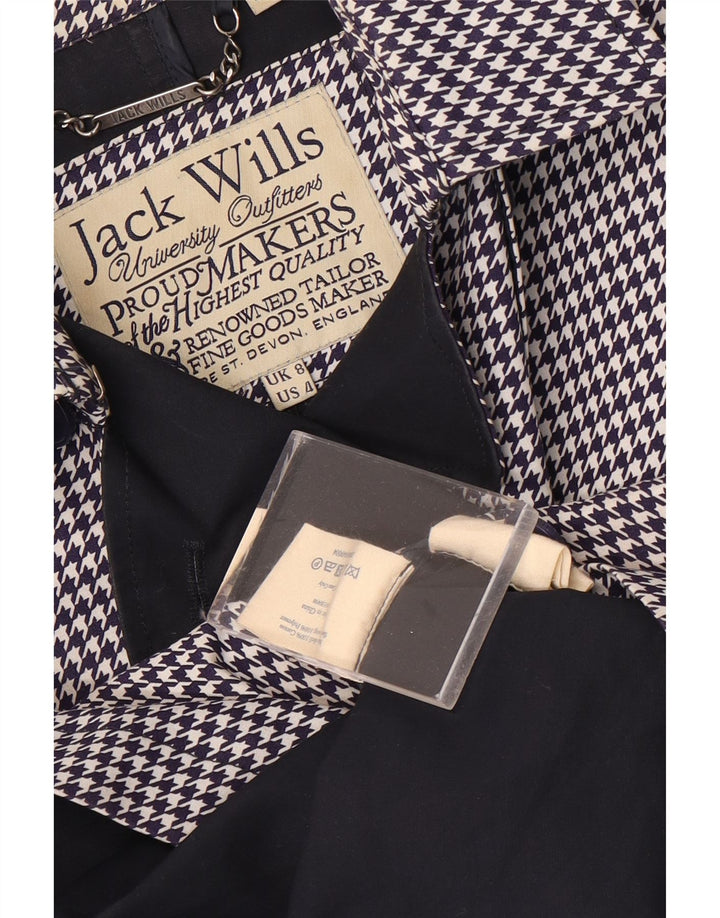 Jack Wills Dame Trench Coat UK 8 Small Navy Blue Houndstooth Bomuld