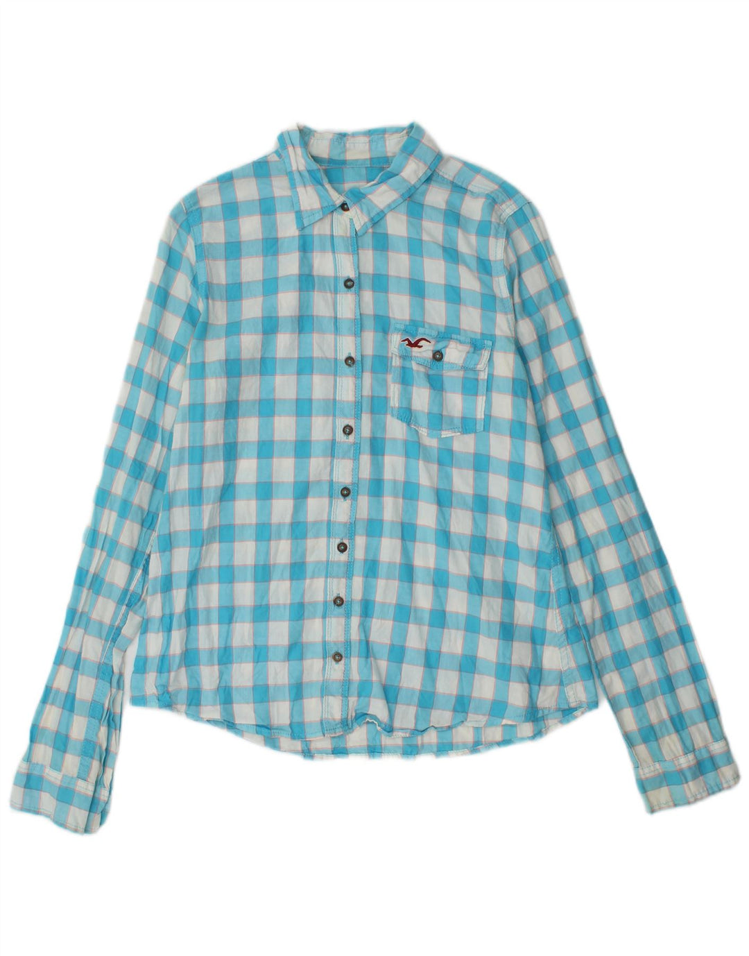 Hollister Dameskjorte UK 12 Medium Blue Gingham Cotton