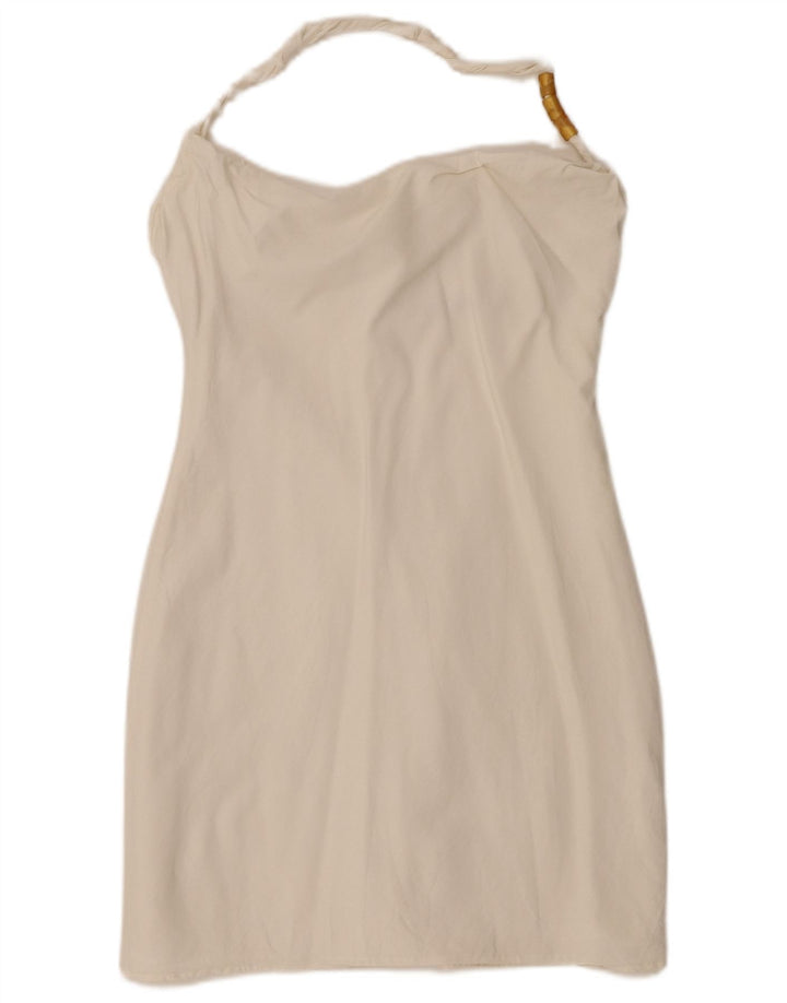 Zara Dame Mini Halter Dress UK 14 Large White Viscose