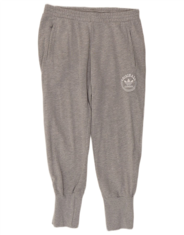 ADIDAS grafiske træningsdragtbukser til kvinder, joggere EU 42, store grå flækkede