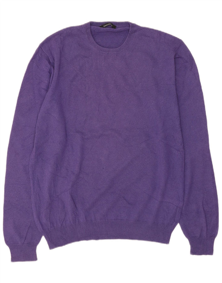 Vintage herre sweater med rund hals, medium lilla kashmir