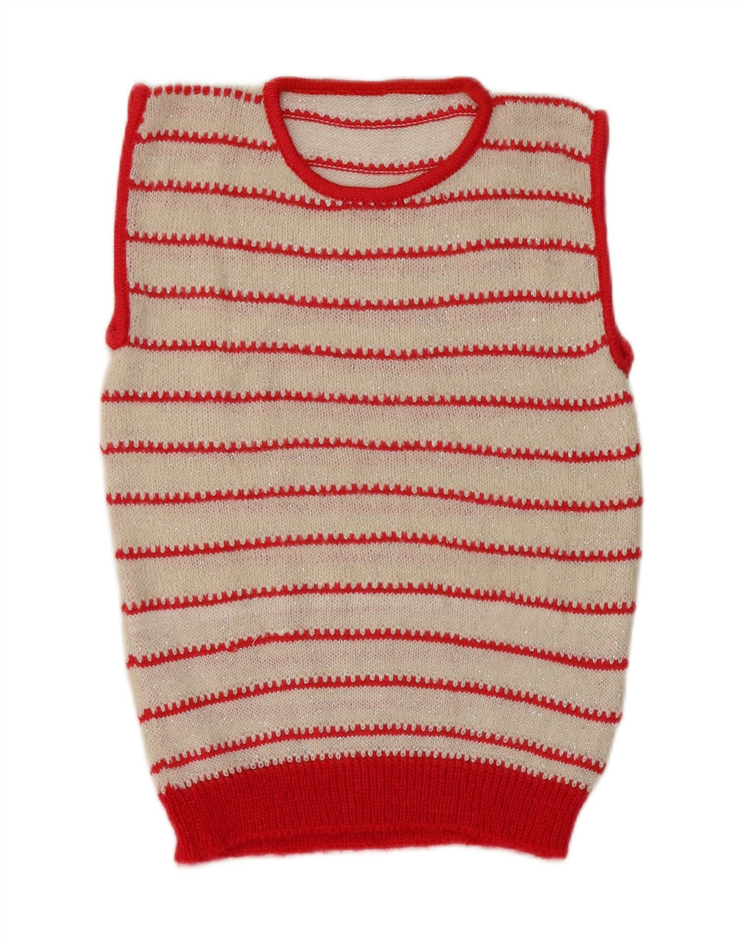 Vintage Dame Vest Tank Top UK 8 Small Off White Stribet