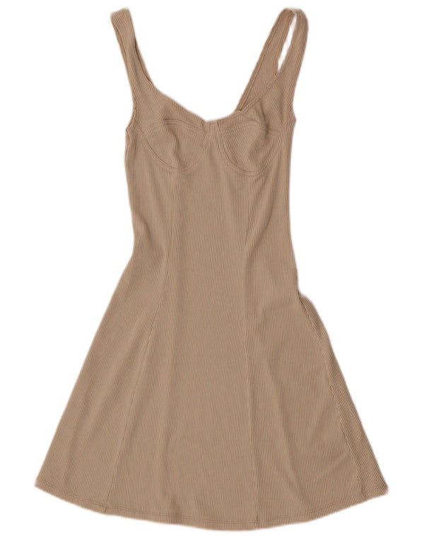 Zara Dame Ærmeløs A-Line Kjole UK 8 Small Beige