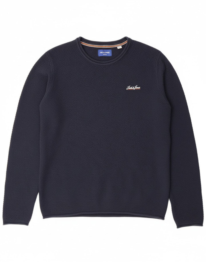 JACK & JONES Mens Crew Neck Jumper Sweater Small Navy Blue Cotton