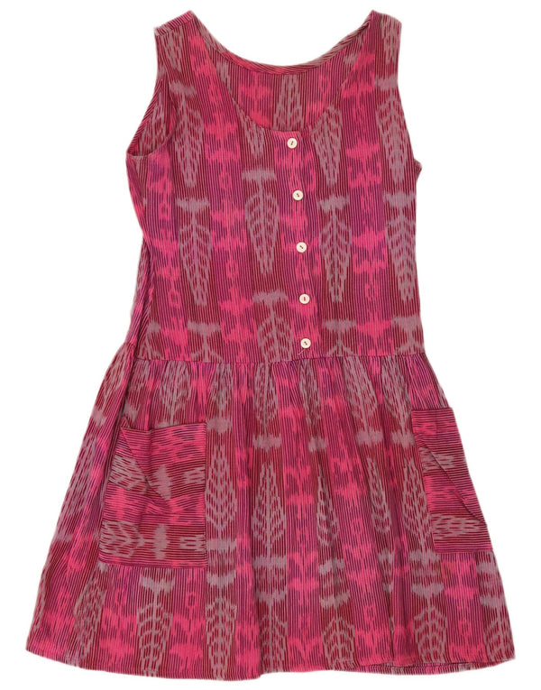 Vintage Kvinders Ærmeløs A-Line Kjole UK 16 Large Pink Floral