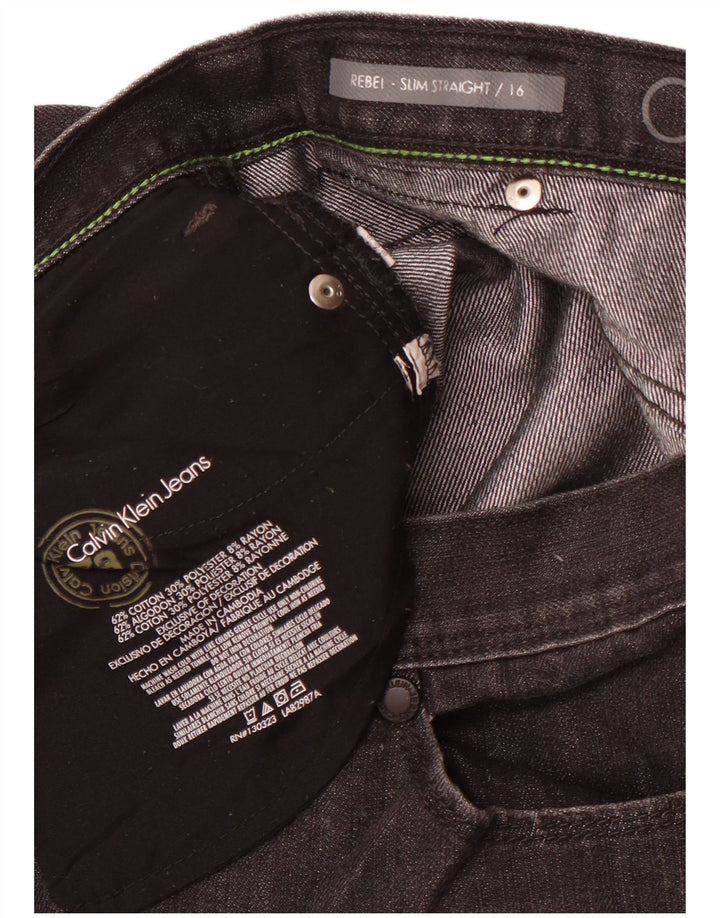 CALVIN KLEIN Girls Rebel Straight Jeans 15-16 år W30 L29 Sort Klassisk