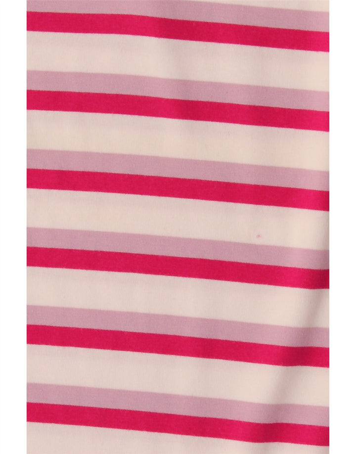 Adidas Dame Polo Shirt UK 12 Medium Pink Stribet Bomuld