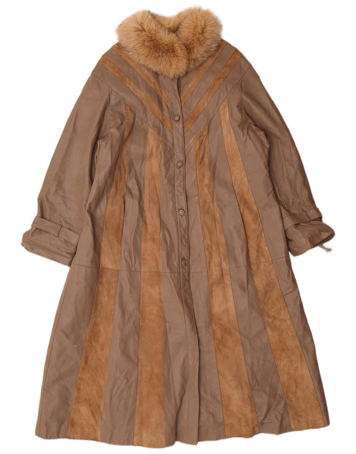 Norma Dame Loose Fit Læderfrakke UK 14 Medium Brun Stribet Klassisk