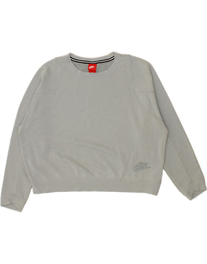 NIKE Womens Oversized Crop Sweatshirt Jumper UK 14 Medium Grey Cotton Vintage Nike and Second-Hand Nike from Messina Hembry 