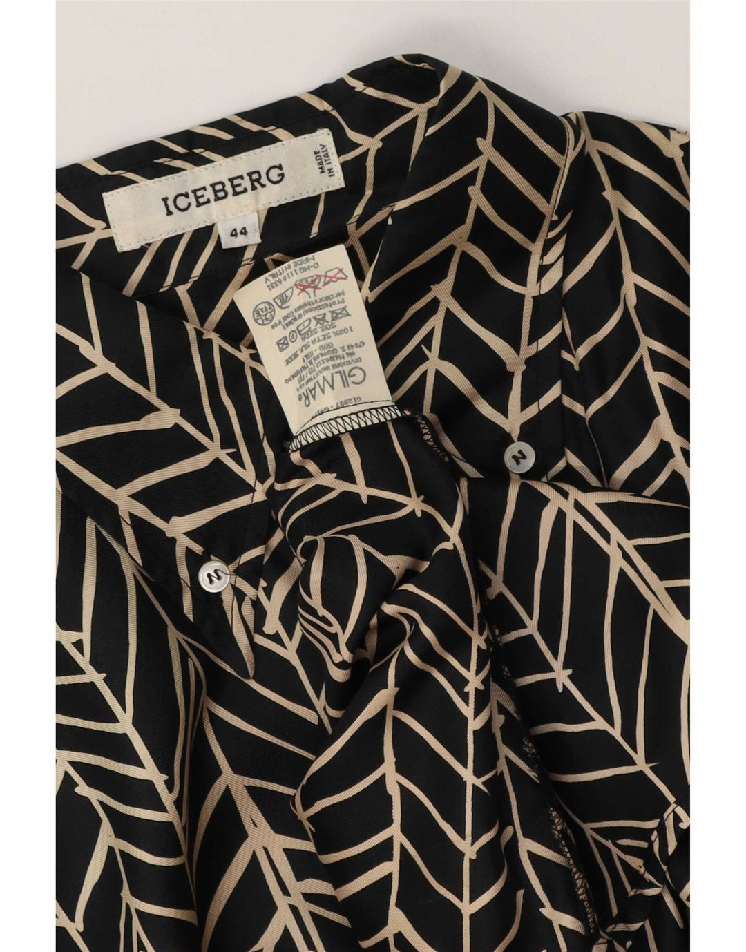 Iceberg Dame Skjorte Bluse IT 44 Medium Sort Geometrisk Silke
