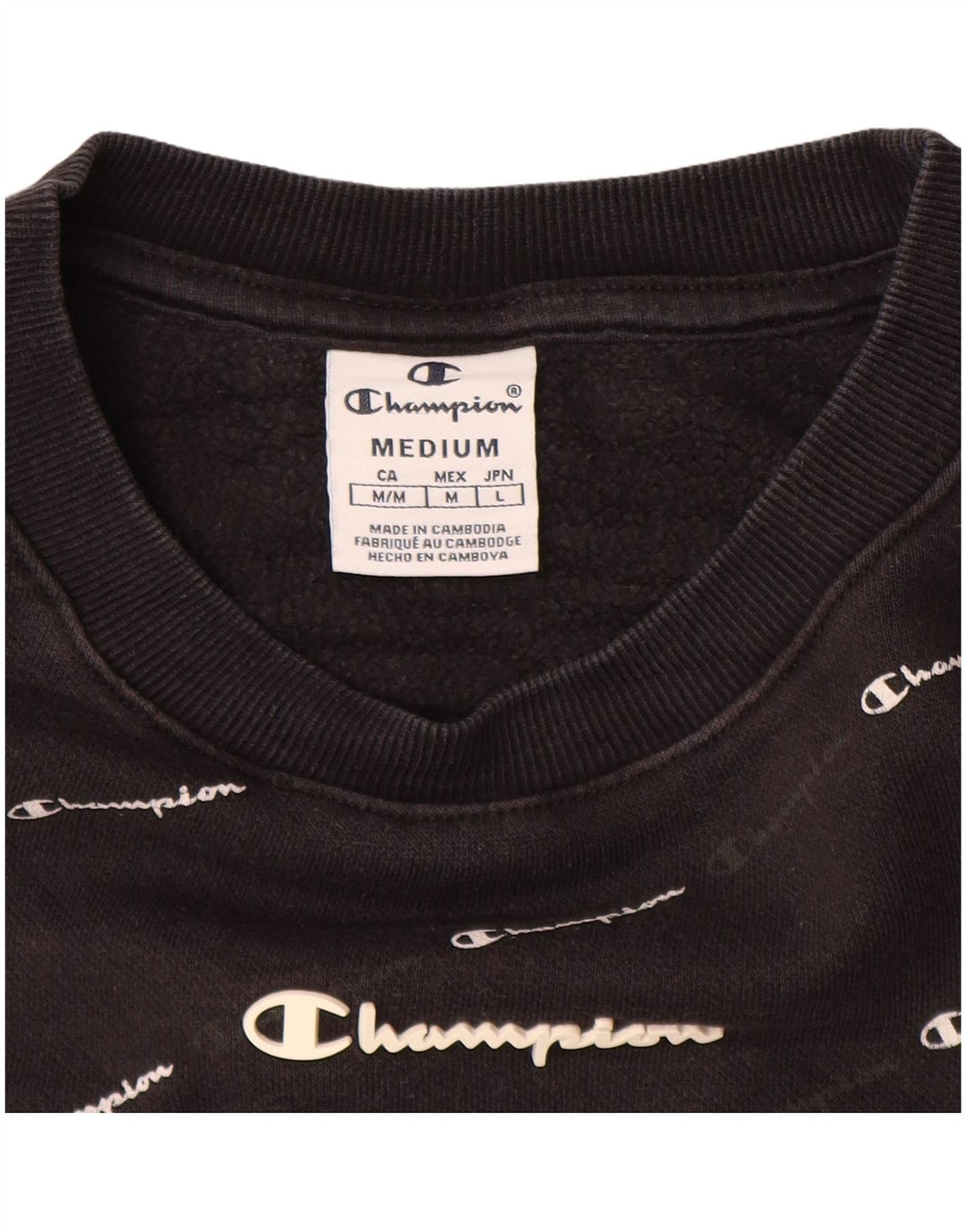 CHAMPION Dame Grafisk Sweatshirt Jumper UK 14 Medium Sort