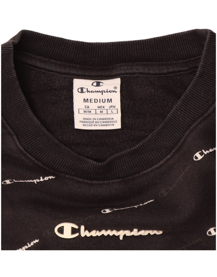 CHAMPION Dame Grafisk Sweatshirt Jumper UK 14 Medium Sort