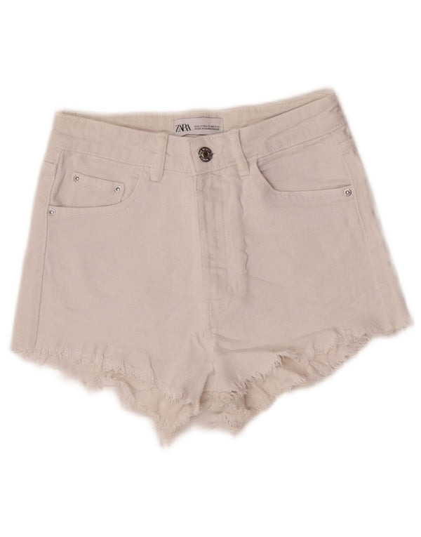 Zara Dame højtaljede denimshorts EU 34 2XS W24 Hvid