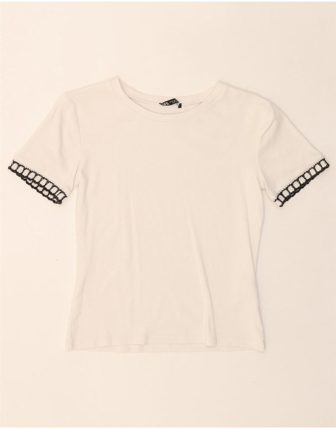ZARA Womens Crop T-Shirt Top UK 12 Medium White Cotton Vintage Zara and Second-Hand Zara from Messina Hembry 