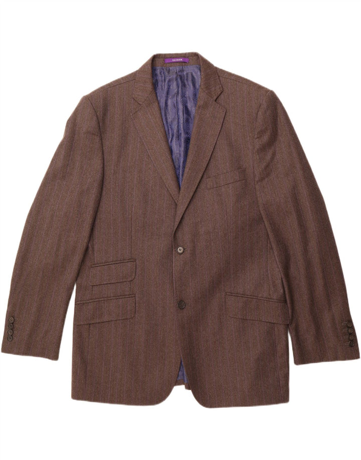 TED BAKER Mens 2 Button Blazer Jacket UK 42 XL Brown Pinstripe Wool